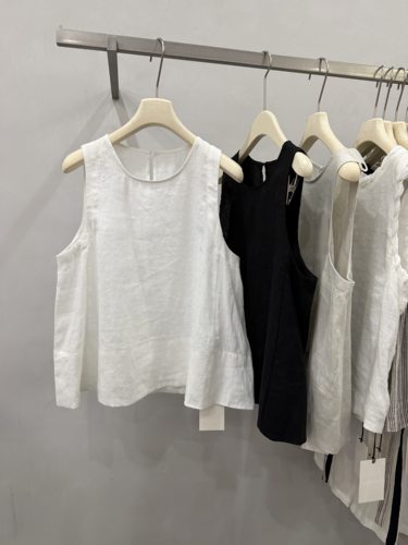 LOW FLAT 韩系白色棉麻背心女设计感小众宽松薄款娃娃衫无袖上衣