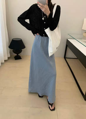 TABLE韩系向日葵同款时髦显瘦半身裙女2025夏季气质中长款A字裙子