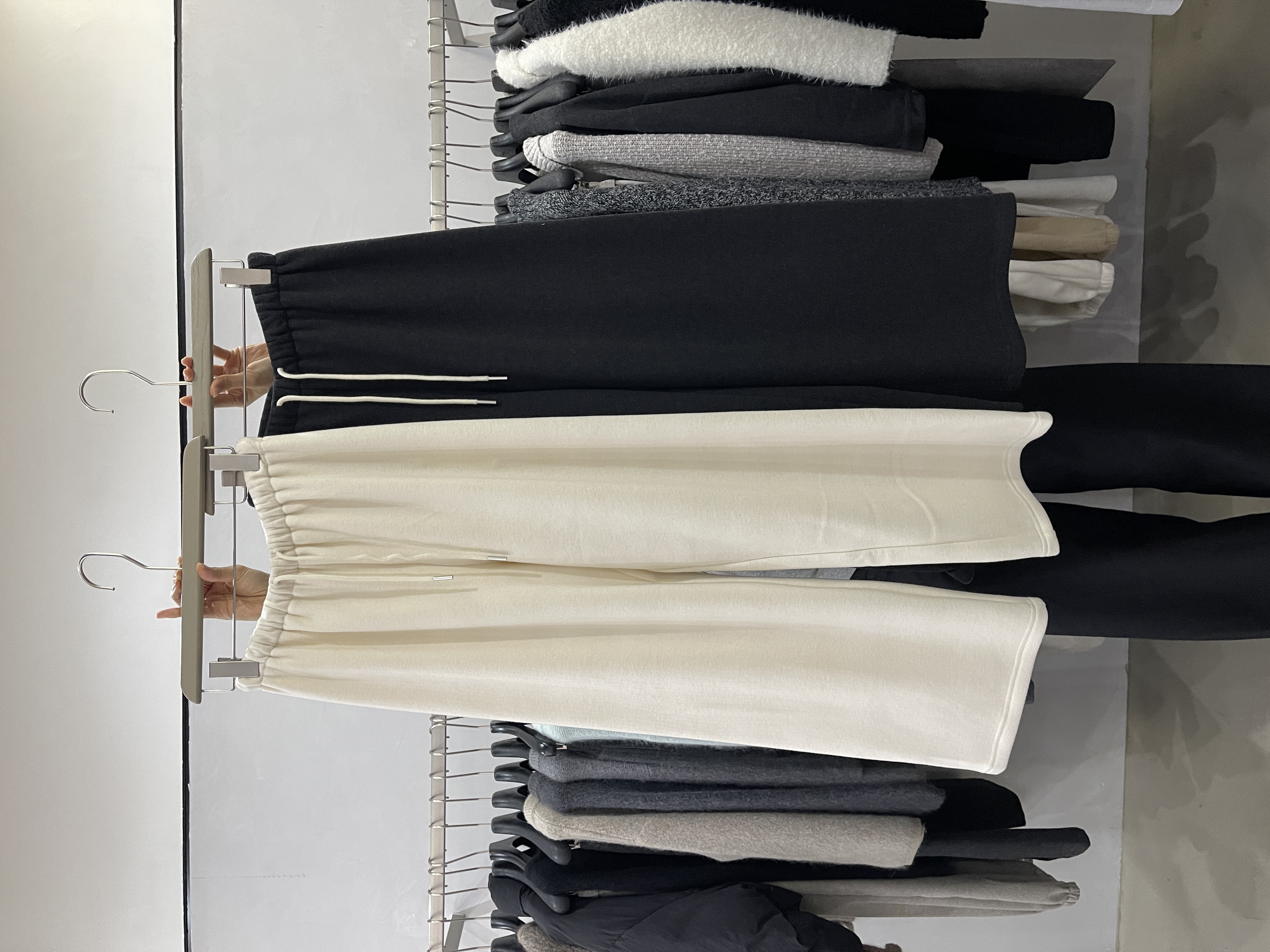 lts steven韩系松紧腰抽绳直筒阔腿裤女加绒宽松糯米休闲垂感长裤