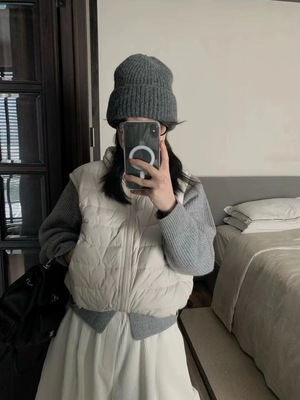 LOW FLAT 韩代简约立领排骨羽绒服马甲女高级感90绒外穿背心外套