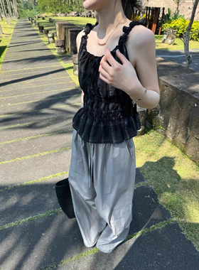 韩系气质侧口袋工装裤休闲裤女2025夏季新款宽松显瘦束脚休闲长裤