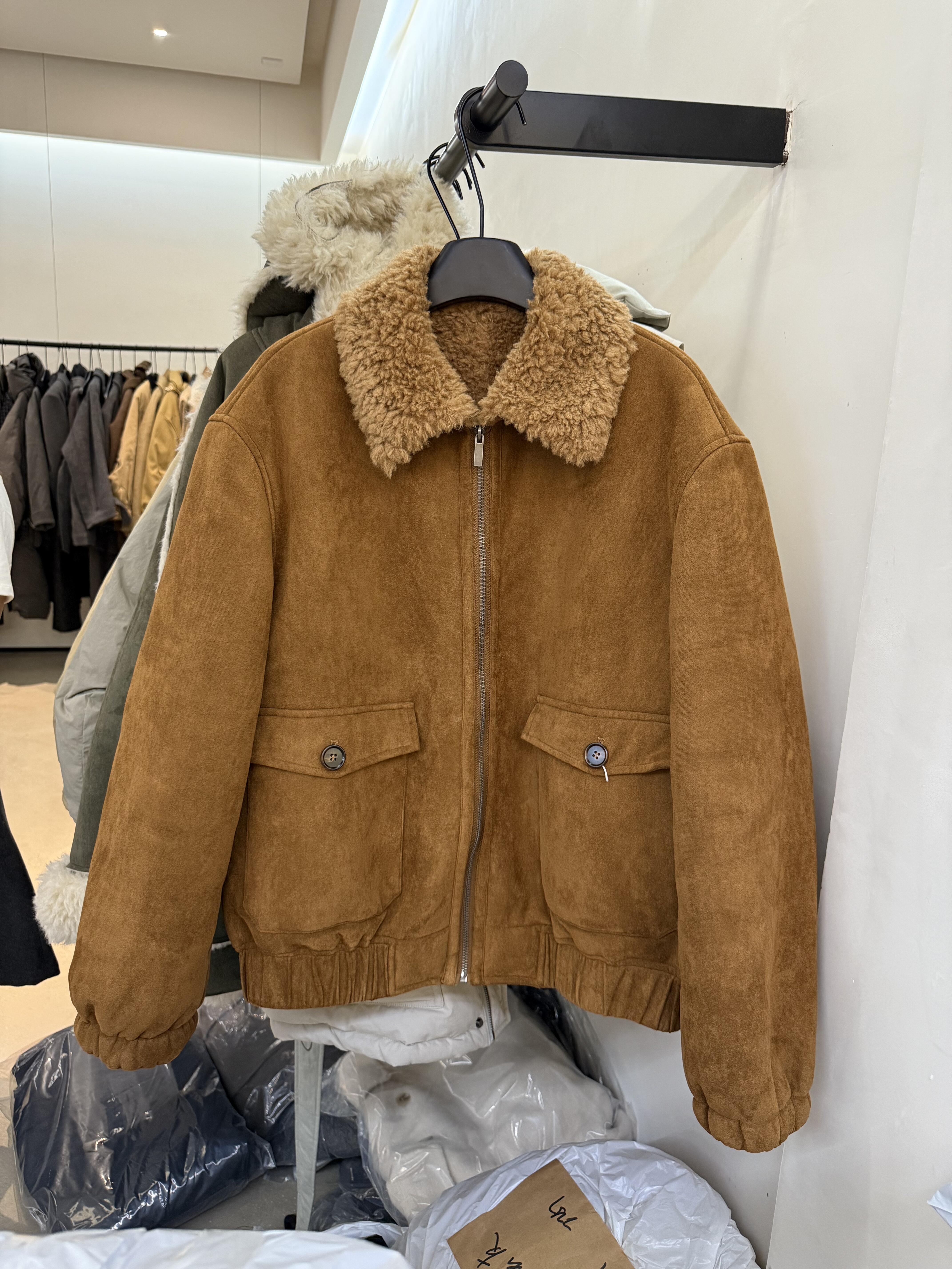 韩系复古内胆羊羔毛保暖外套女冬装美拉德宽松短款麂皮绒夹克上衣