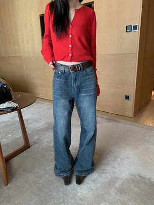TABLE韩代时髦水洗蓝高腰修身腿精微喇气质牛仔裤女显瘦铅笔裤女