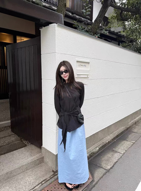 Allin韩系小众设计感不规则绑带上衣女2025春季新款百搭显瘦小衫