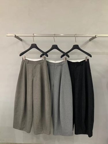 韩代LOW FLAT神裤韩系氛围感立体压线羊毛呢气球裤质感灯笼裤女