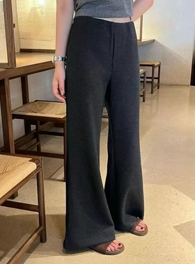 lts steven韩代时髦巨显瘦高腰直筒拖地微喇裤女醋酸绵羊毛长裤女