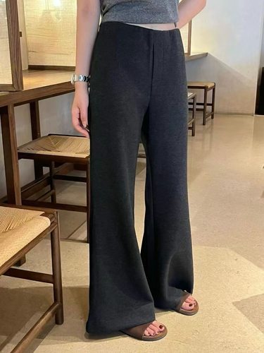 lts steven韩代时髦巨显瘦高腰直筒拖地微喇裤女醋酸绵羊毛长裤女