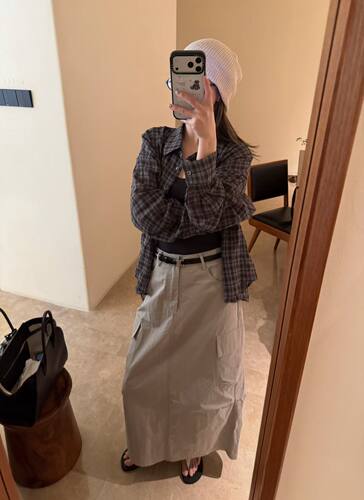 韩系ins时髦设计感口袋工装半身裙女2026夏季新款高腰显瘦A字长裙