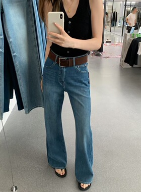 GL韩代时髦高腰微喇叭牛仔裤女2025新款四面弹显瘦修身长裤拖地裤