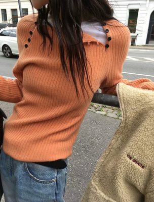 TABLE 呼吸家同款时髦设计感肩扣羊毛针织衫女秋冬修身显瘦毛衣