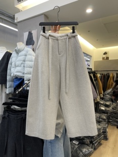 小个子高腰九分弯刀裤 ANRUILA5011韩系加厚绑带毛呢阔腿裤 女冬装