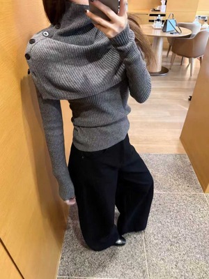 EASE 韩代时髦温柔感真两件围脖披肩针织毛衣女两件套高级感上衣