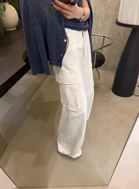 韩系时髦白色工装裤女2025春季新款宽松百搭直筒阔腿休闲裤配腰带
