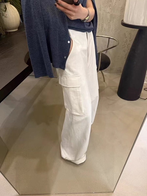 韩系时髦白色工装裤女2025春季新款宽松百搭直筒阔腿休闲裤配腰带