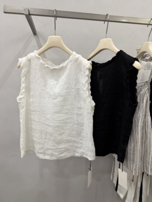 LOW FLAT韩系麻花领无袖麻料背心小衫女时髦设计感宽松显瘦上衣女