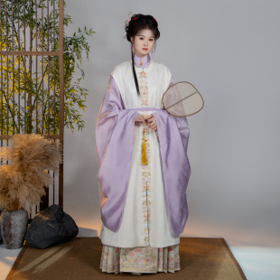 南知意原创明制汉服女晚明暗纹立领斜襟长衫 改良圆领包肩比甲