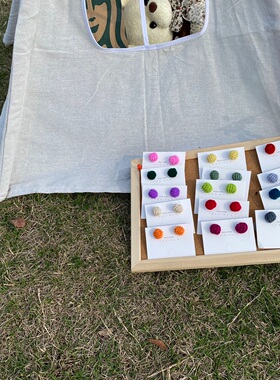 成品原创简约可爱爆米花少女系手工编织复古小巧耳钉ins网红耳环