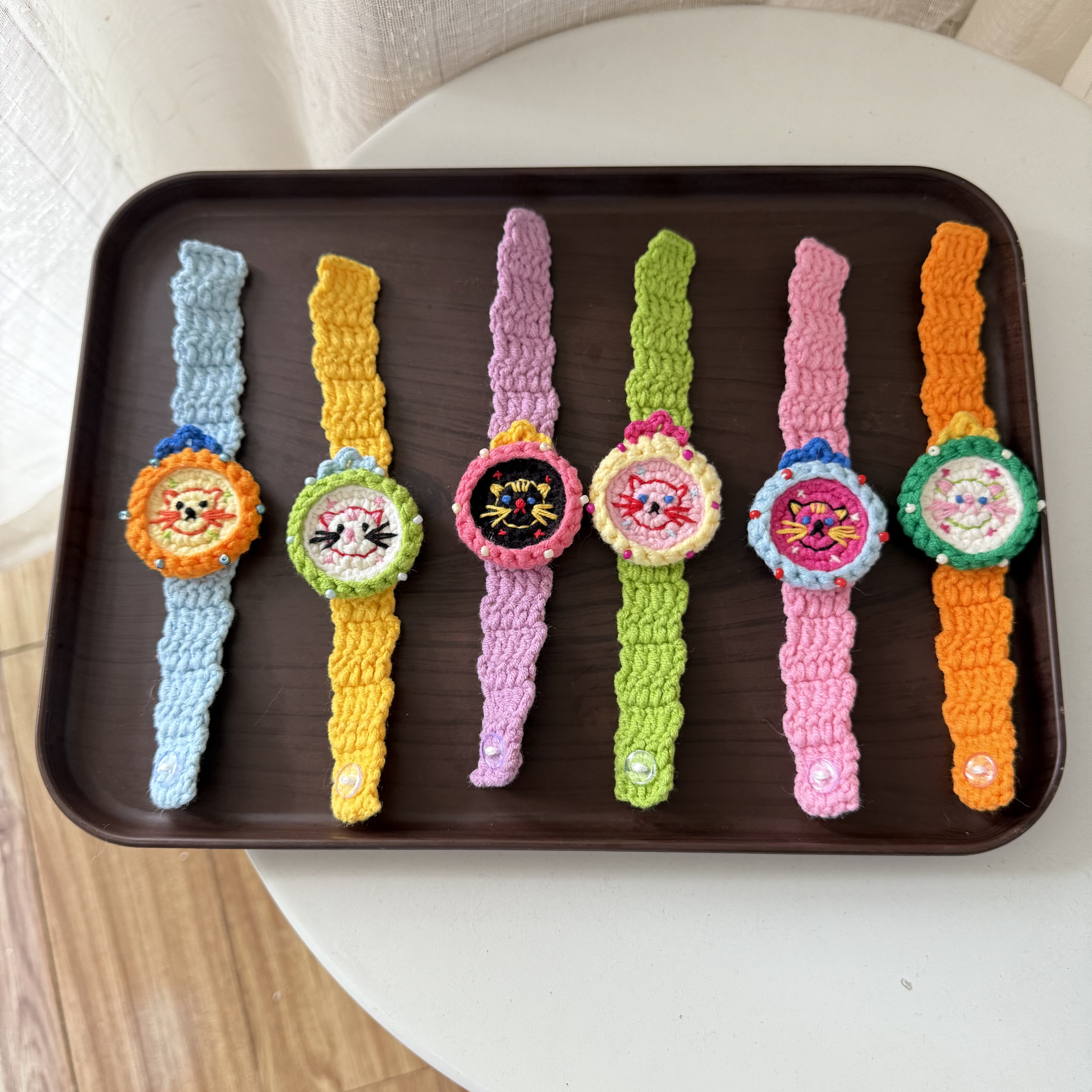 成品手工编织可爱复古小猫手表童趣独特毛线定制闺蜜情侣百搭手环