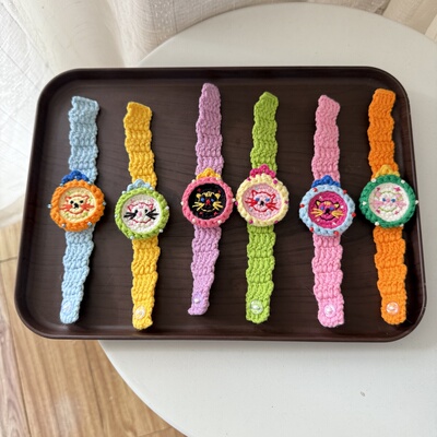 成品手工编织可爱复古小猫手表童趣独特毛线定制闺蜜情侣百搭手环