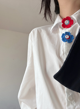 纯手工编织森系多巴胺色系迷你毛线小花胸针花朵领针创意可爱纽扣