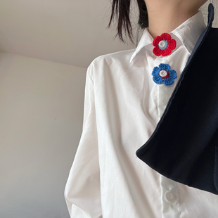 纯手工编织森系多巴胺色系迷你毛线小花胸针花朵领针创意可爱纽扣