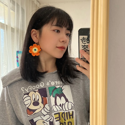 橘色耳勾耳环编织少女纯手工显白