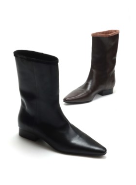 2025尖头一脚蹬牛皮切尔西中筒靴nsi潮流极简高级时尚女靴XC938-2