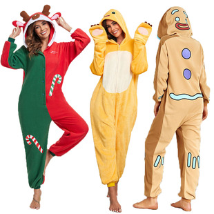 圣诞节小鹿动物演出服奶龙卡通连体睡衣姜饼人派对表演话剧舞台