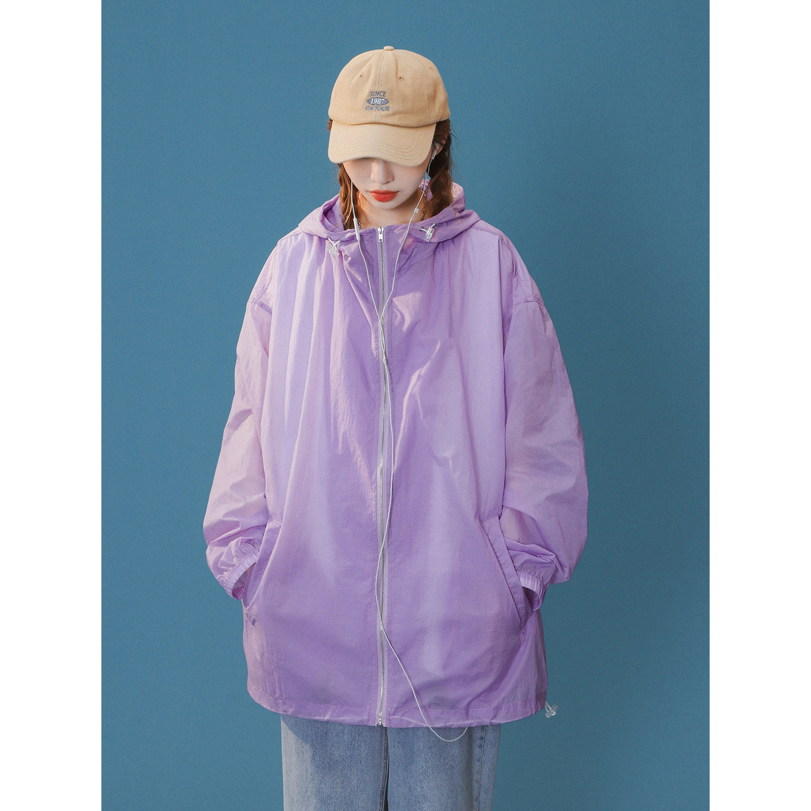 2023年夏季新款港风连帽外套纯色情侣装百搭薄款防晒服ZM96-P48,女装短外套,电商C213(原B265)