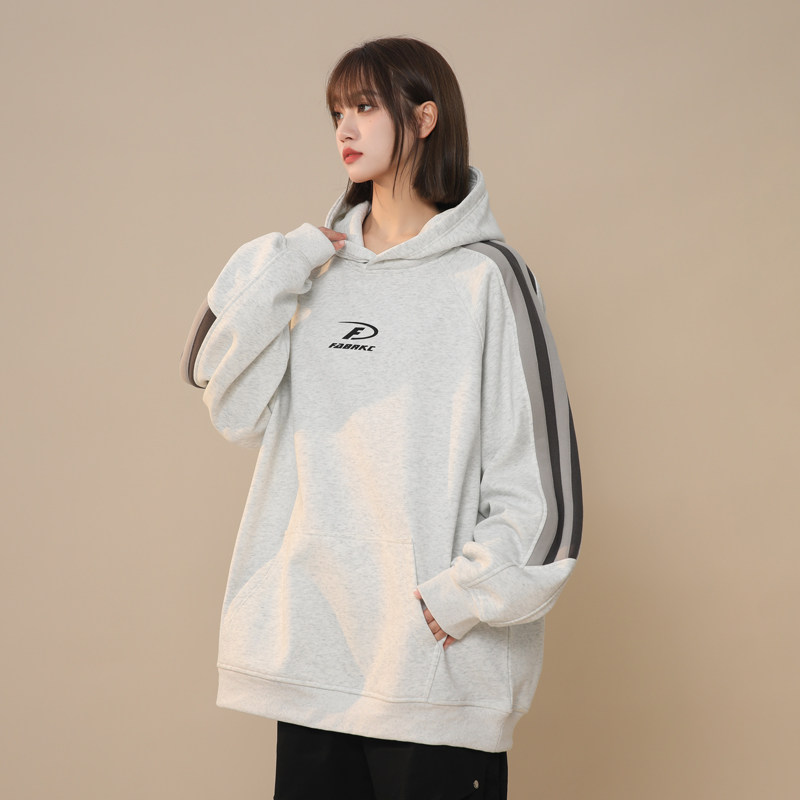 春季无性别连帽卫衣条纹拼接撞色宽松美式潮牌青少年学生7803-P78，女装卫衣/绒衫，电商C213(原B265)