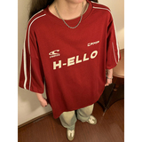 中性2024年夏季美式T恤字母寬松港風(fēng)大碼情侶短袖上衣女7820-P38，女裝T恤，電商C213(原B265)