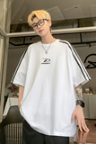 2024夏季新款T恤美式大码情侣装宽松袖子条纹运动短袖潮7821-P38，男装T恤，电商C213(原B265)