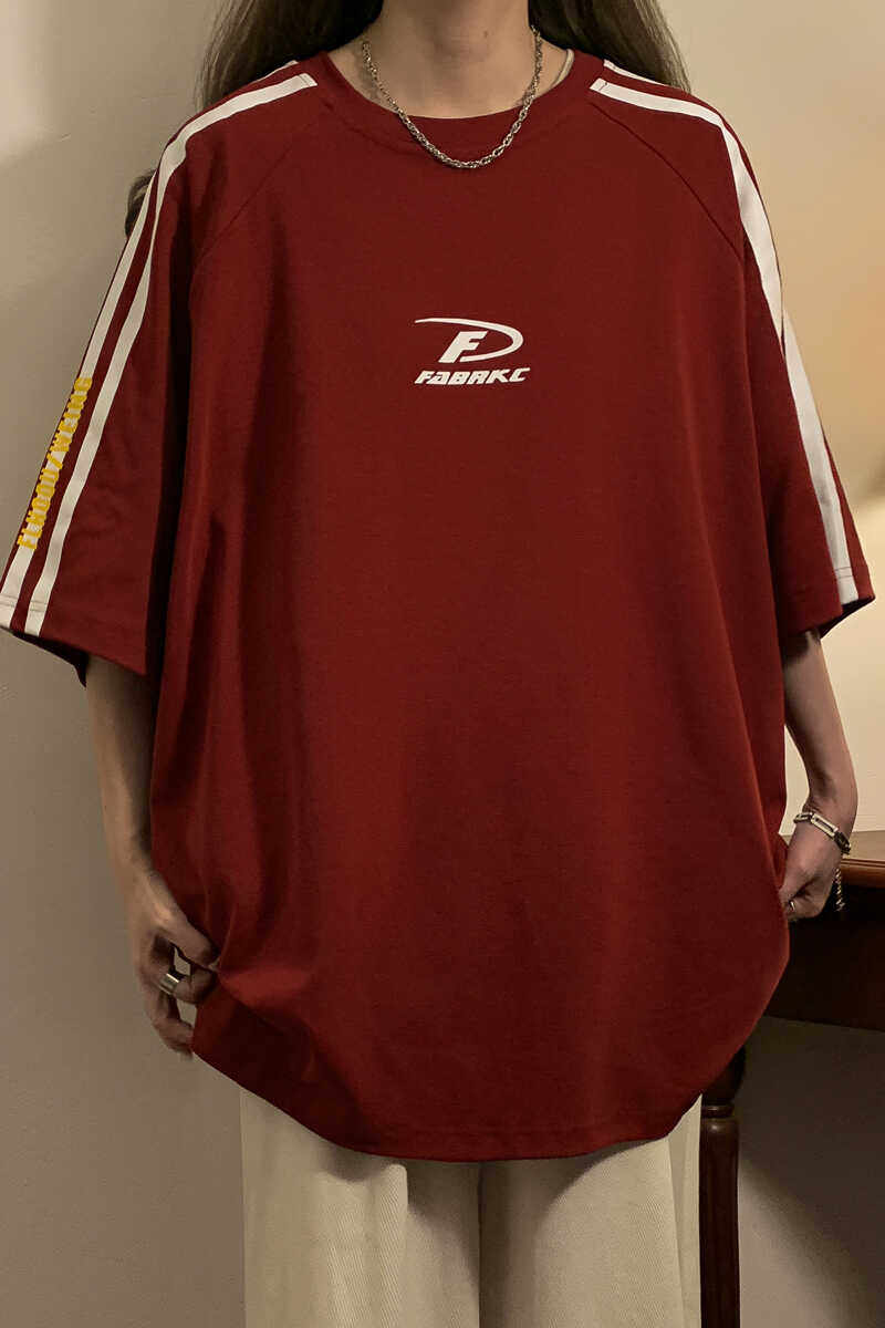 2024年夏季新款美式高街条杠短袖T恤情侣学生宽松上衣女7821-P38,女装T恤,电商C213(原B265)
