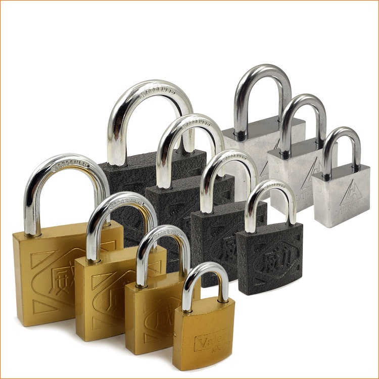 威力牌普通金色铁挂锁黄色直开挂锁 铜胆仿铜铁挂锁铁质木门锁