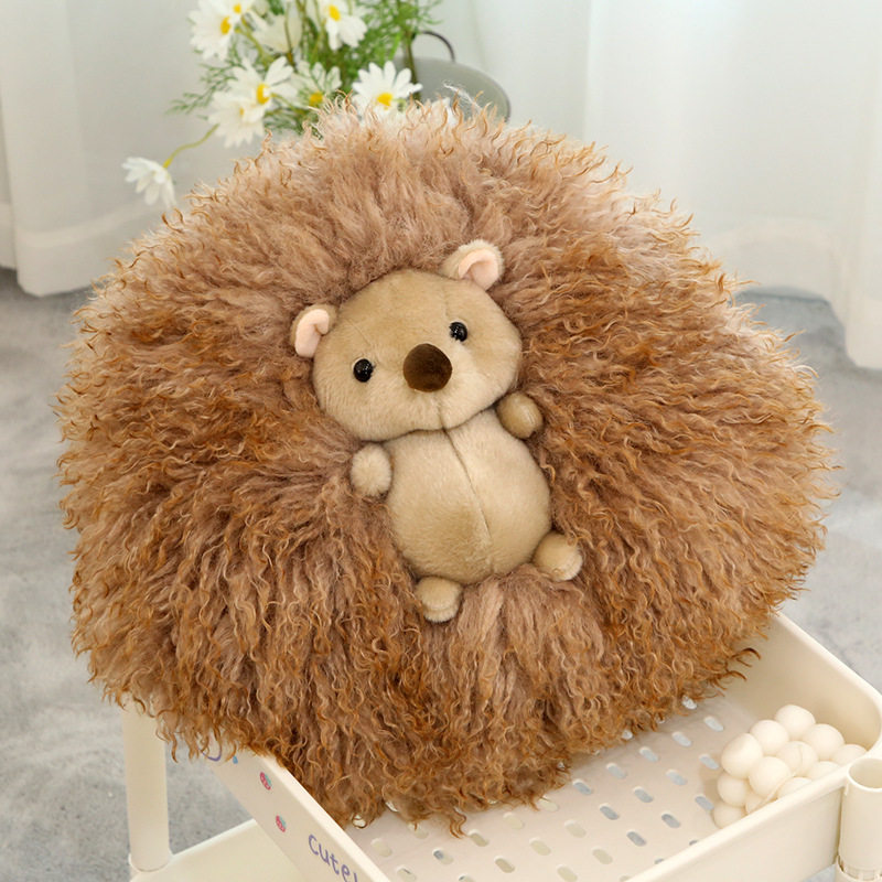 正版AURORA长毛刺猬玩偶睡觉抱枕可爱球球公仔儿童毛绒玩具布娃娃