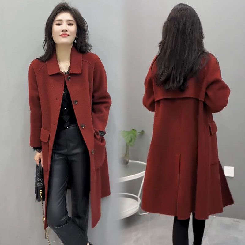 2025年秋冬网红新款洋气复古红显白大兜中长款显瘦宽松风衣外套潮