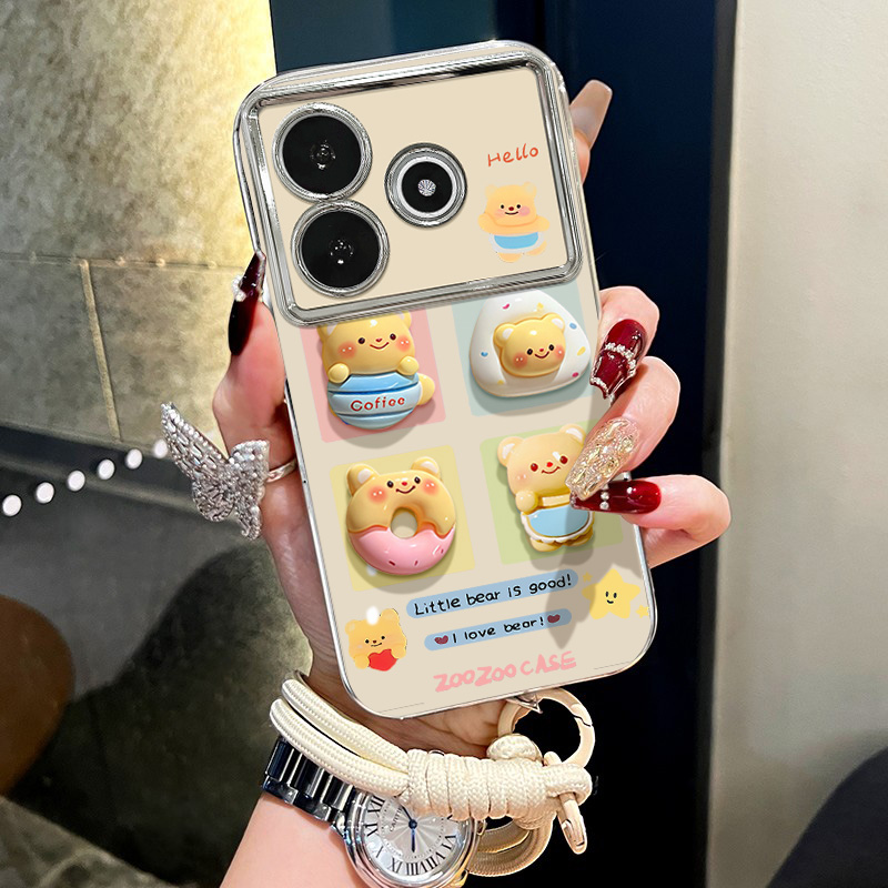 立体小熊适用于红米note13pro手机壳新款note12女11电镀镜头redmi全包防摔小米10保护套9带挂绳手链大视窗