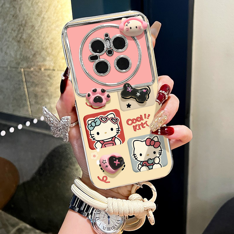 可爱凯蒂猫适用于真我realmeGT5手机壳新款GT6女gt7竞速版电镀镜头realme13全包防摔2保护套带挂绳手链大视窗