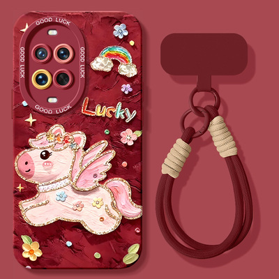 适用华为nova13手机壳nove14新款nove12pro硅胶novo11挂绳新年note10se全包5智选hi防摔9/82026油画马7女6套