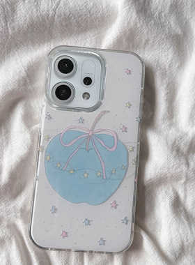 蓝色苹果适用于opporeno14手机壳新款reno13小众女rone12pro硅胶防摔0pp0高级感11/10保护套9/8超火ins风韩系