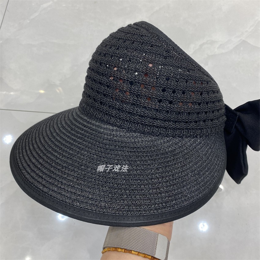 大沿蝴蝶结优雅遮阳防晒女款可爱时尚可调节百搭好收纳棉麻空顶帽 - 实物图