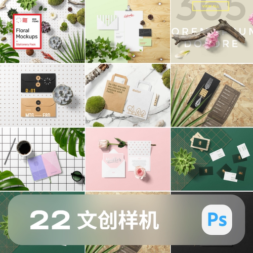 文创品牌办公文具花卉植物VI提案贴图样机VIS素材合辑