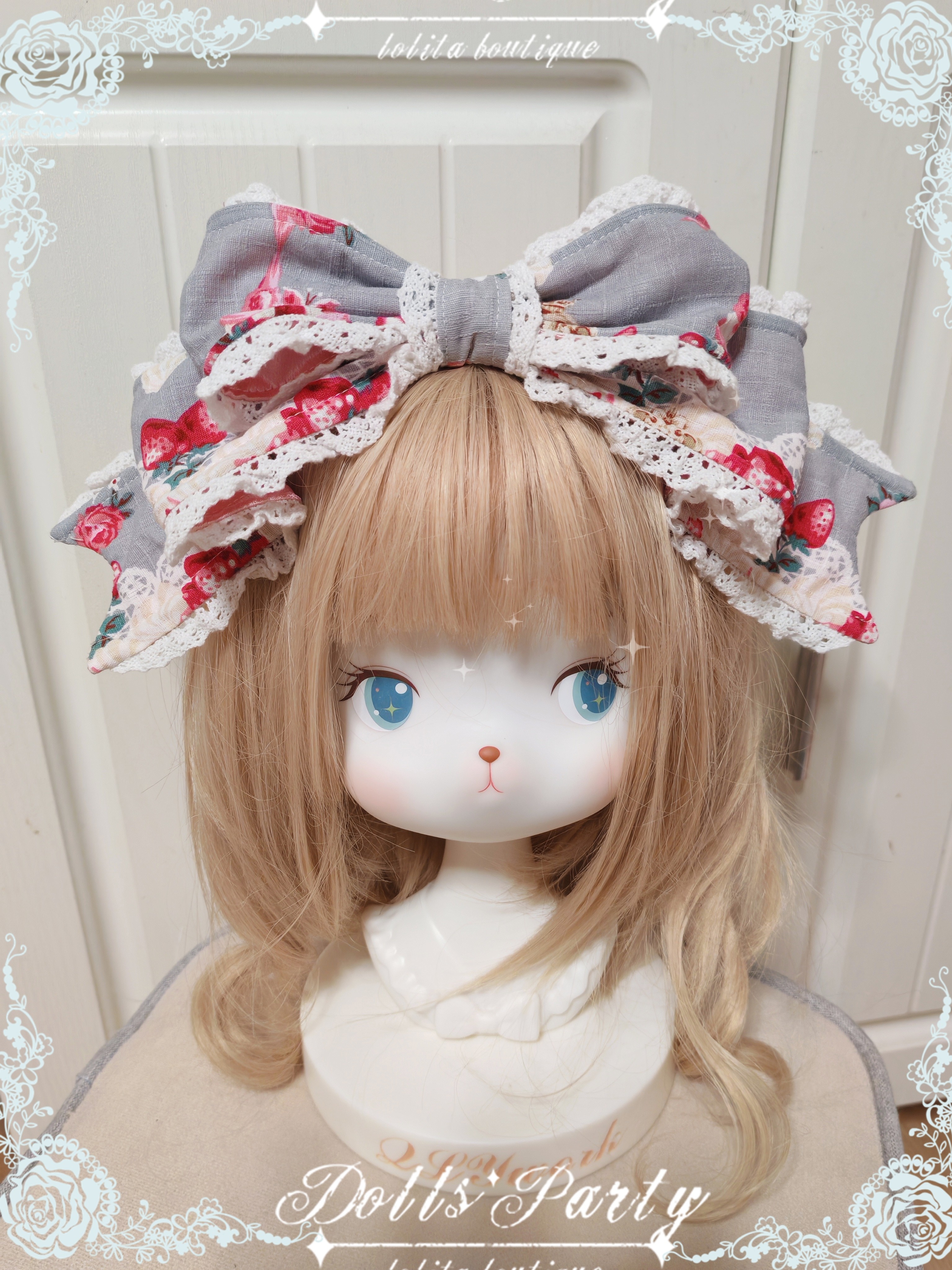 Lolita原创手作洛丽塔蕾丝蝴蝶结草莓蛋糕公主发带小皇冠礼帽边夹
