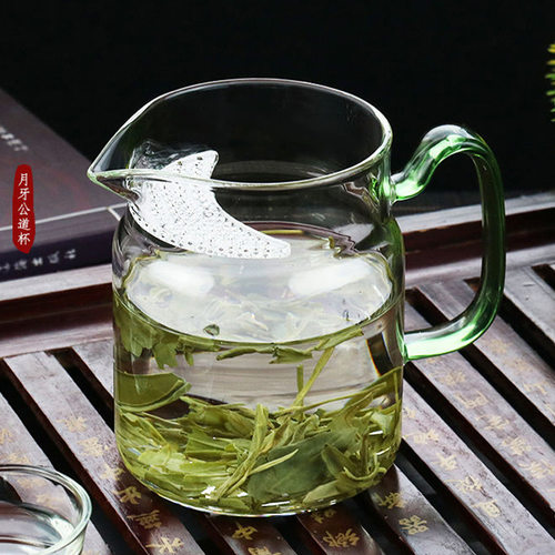 公道杯尖嘴分茶器批发功夫玻璃彩把茶海高硼硅玻璃月牙过滤一体杯