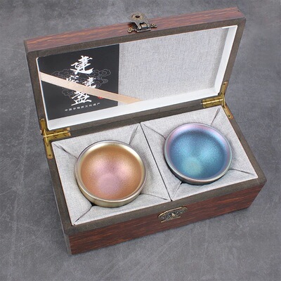 建窑建阳建盏主人杯茶杯彩金对杯糖果杯铁胎伴手礼品幻彩釉礼盒