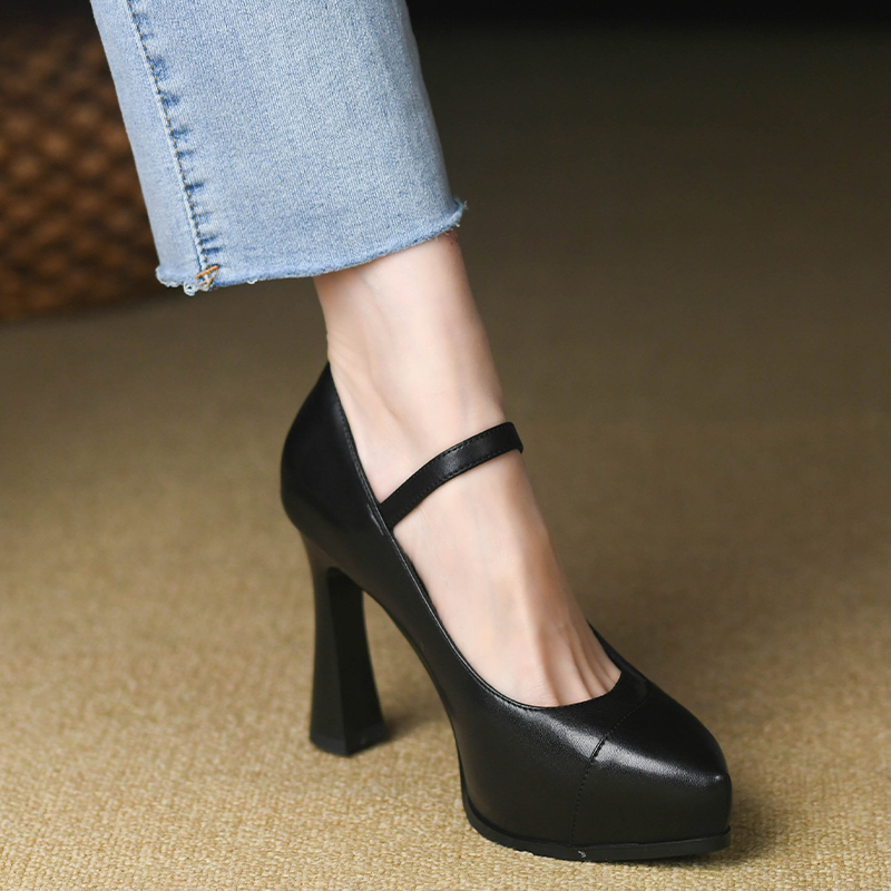 优雅尖头浅口细跟高跟玛丽珍单鞋