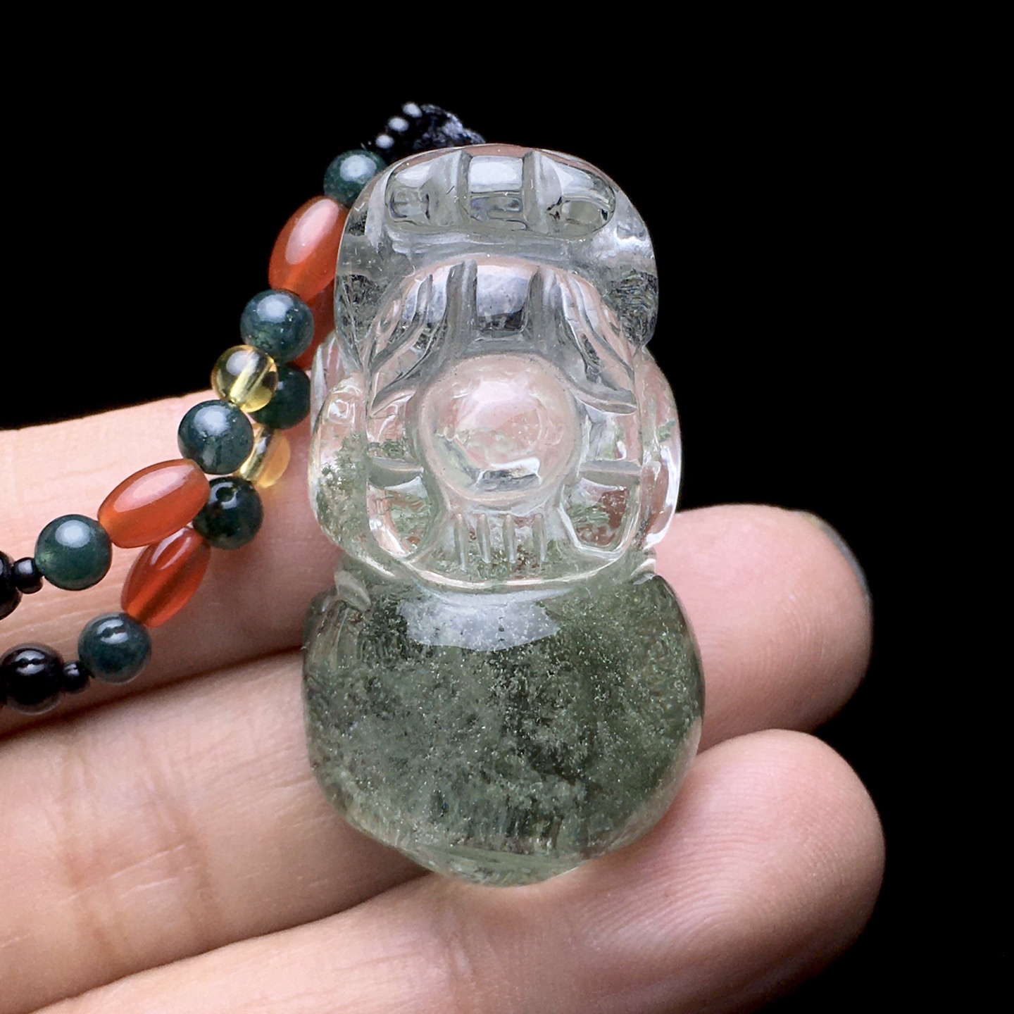 天然绿幽灵水晶招财貔貅吊坠 绿幽灵貔貅项坠