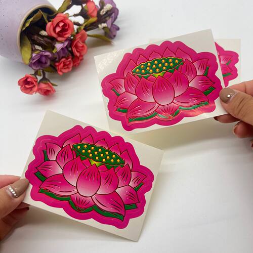 优品批发不干胶莲花贴纸烫金手工DIY装饰材料有背胶