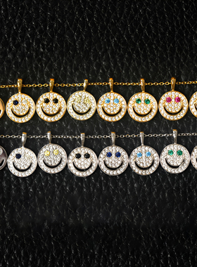 EYEFUNNY笑脸镶钻吊坠嘻哈项链潮