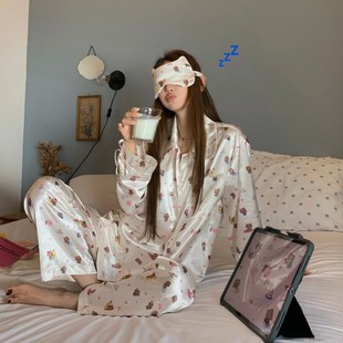 夏威夷黑皮Hellokitty长袖真丝睡衣女春秋季轻奢桑蚕丝薄款家居服